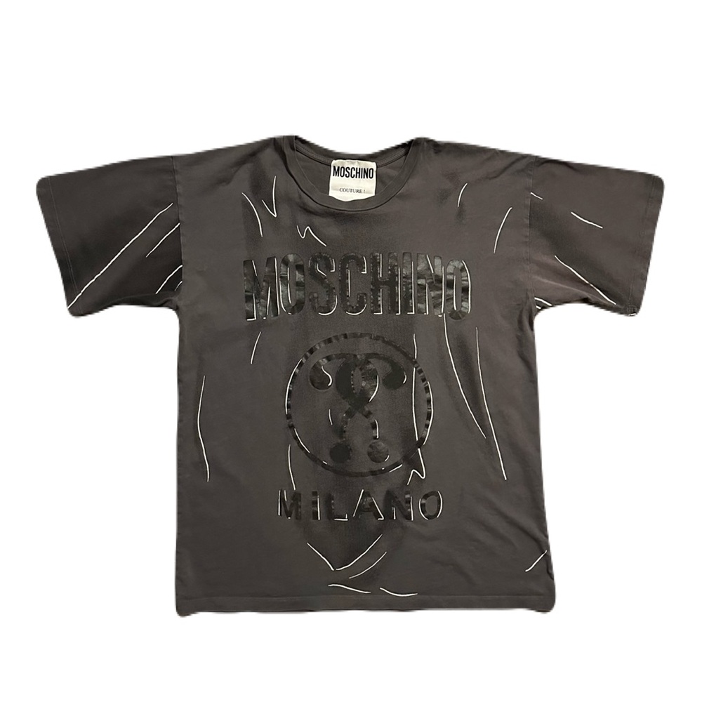 Moschino Milano Logo T-Shirt Question Mark in Gray - Sz 6 / Small Oversized